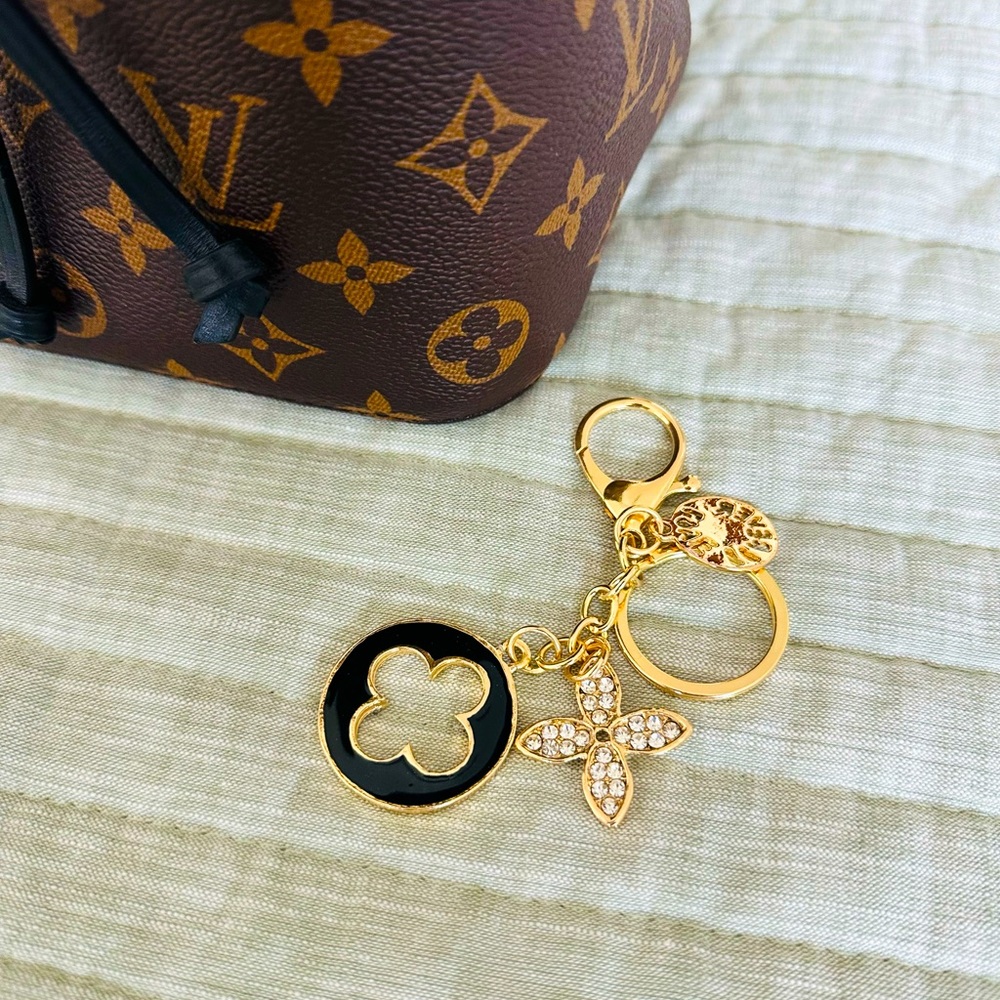 Unbranded bag charm and keychain, black with rhinestones